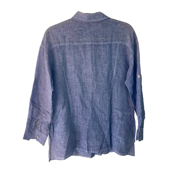 Inizio Womens Shirt Tank Set Size Small Blue Side Slits Button Down Pure Linen - Picture 4 of 8